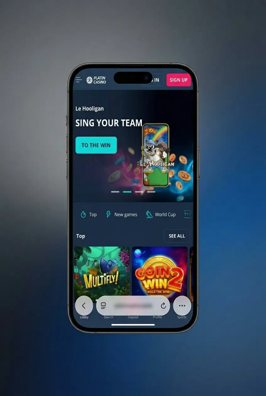 Guía visual de 4 pasos para descargar la app de PlatinCasino en iOS desde la App Store